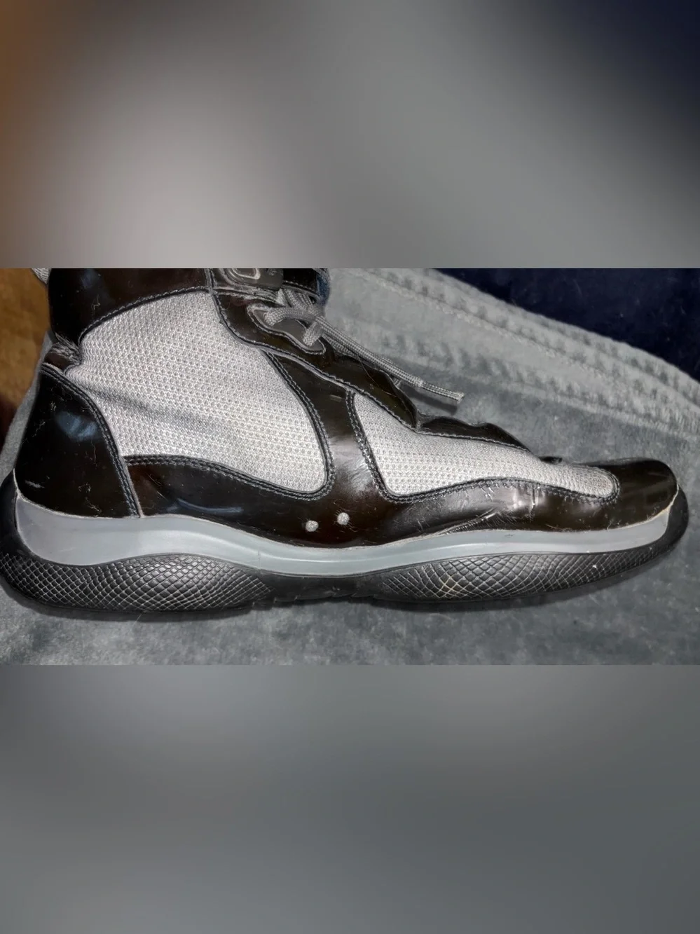 Prada Black and Gray Men's High-Top Sneakers